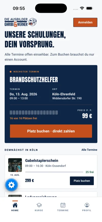 Die Ausbilder App, Startbildschirm