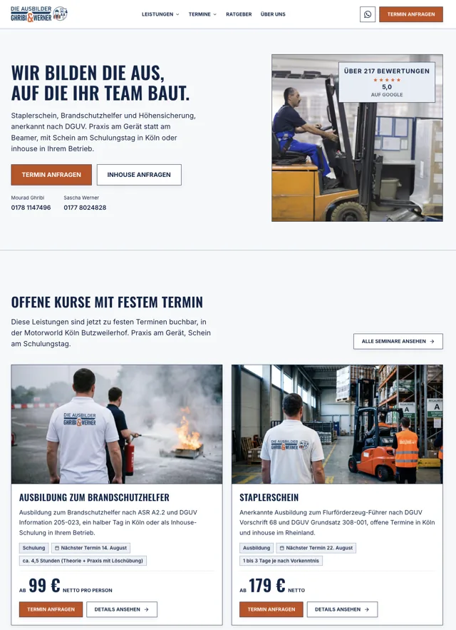 Startseite der Website die-ausbilderkoeln.de