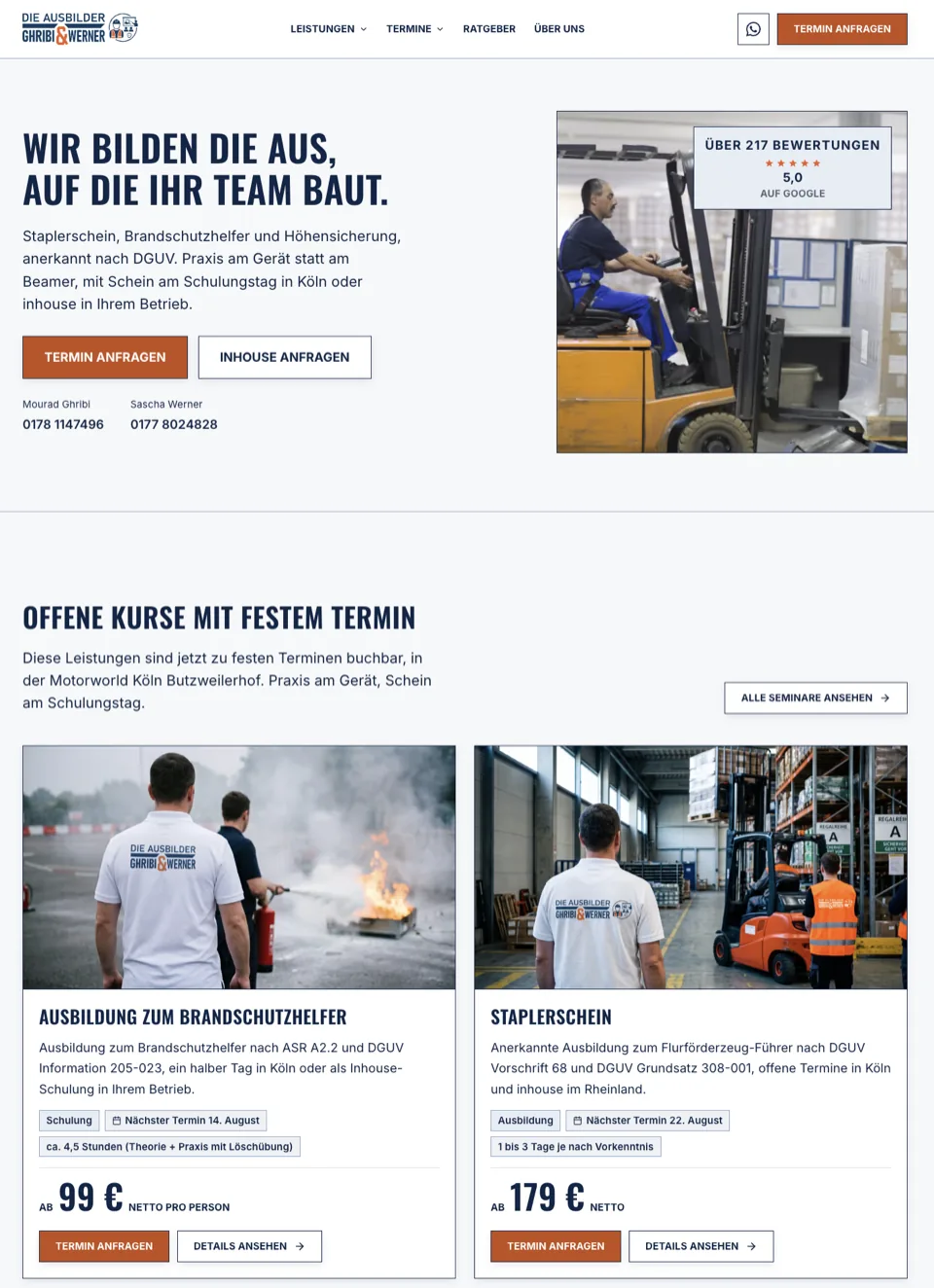 Website die-ausbilderkoeln.de, komplette Startseite
