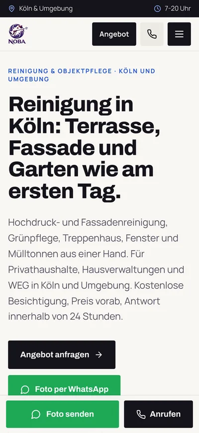 NOBA Startseite auf dem Handy: Reinigung in Köln