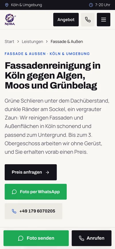 NOBA Leistungsseite Fassadenreinigung Köln