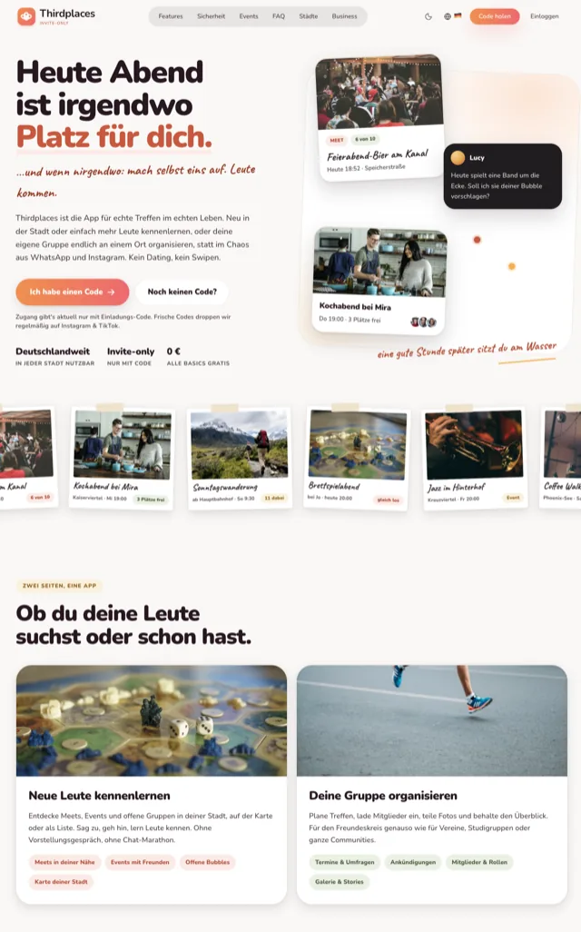 Startseite der Website thirdplaces.io